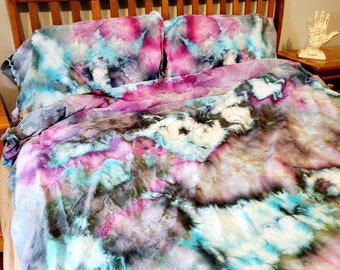 Hand Dyed Tie Dye Duvet Cover Set, Boho Bedding