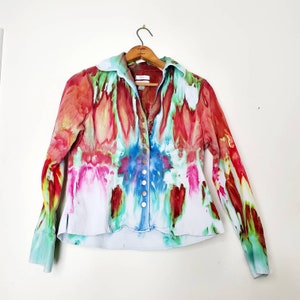 Rainbow tie dye denim jacket, ice dye, colorful jacket, upcycled denim