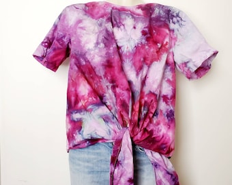 Tie dye short sleeve blouse, ice dye top, hand dyed clothing