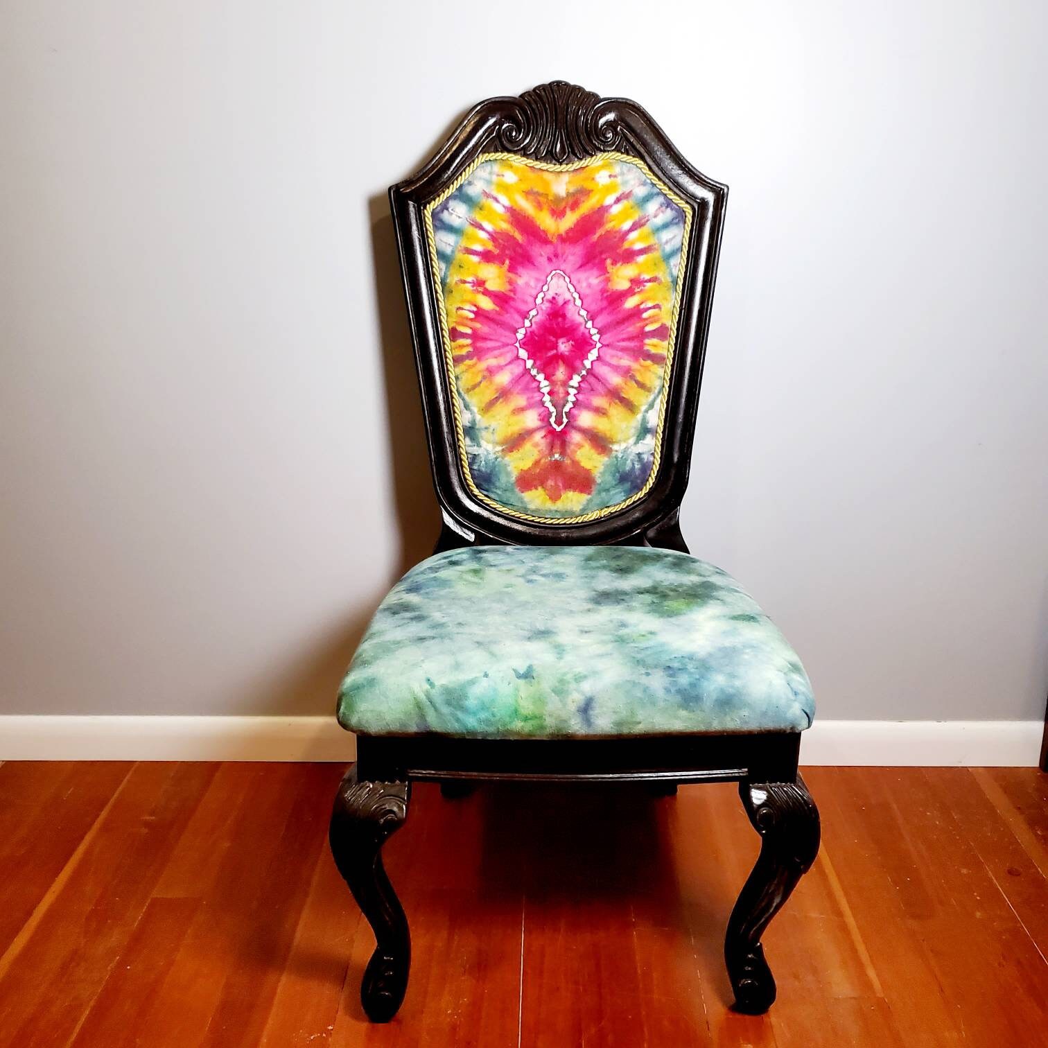 Tie dye upholstered chairs colorful desk chair dining Etsy