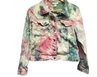 Tie dye denim jacket, medium hand dyed jean jacket,