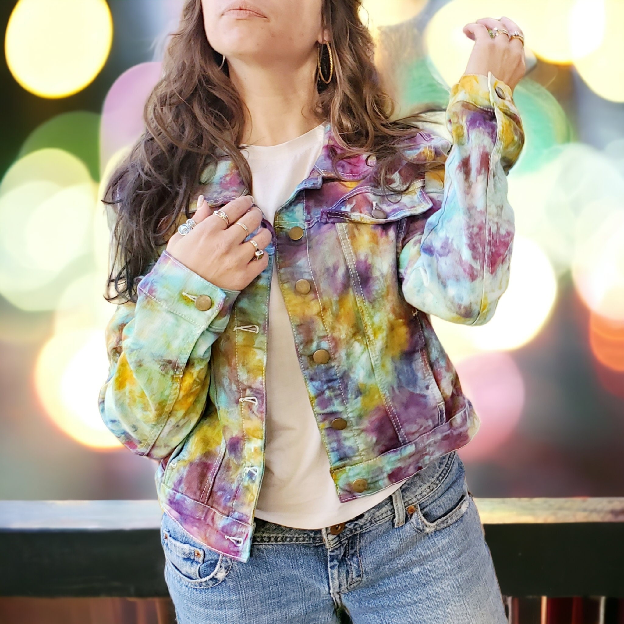 Vintage Cropped Denim Jacket, Tie Dye Jean Jacket, Colorful 90s Upcycled  Clothing - Etsy