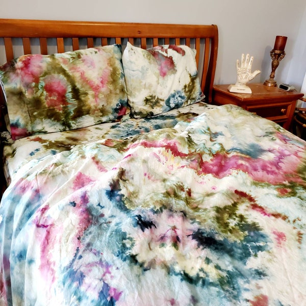 Tie Dye bedding, tie dye sheets, tie dye duvet, tie dye pillowcases hand dyed bedding, earthy, boho bedding, hand dyed