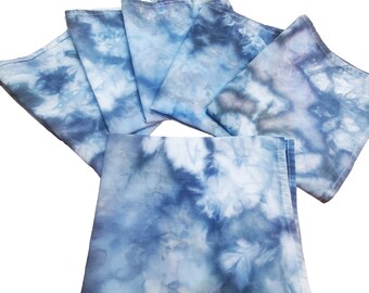 Tie dye placemats, blue napkins, set of 6 six, cotton eco friendly reusable napkins