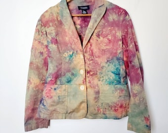 Tie dye blazer, hand dyed jacket, pastel rainbow cotton coat, size 6