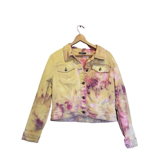 Vintage cropped denim jacket, tie dye jean jacket, colorful 90s upcycled clothing