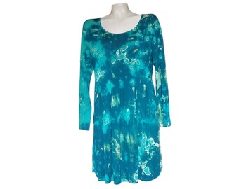 Hand Dyed Tie Dye Dress: Blue Stretch Rayon, Size Small