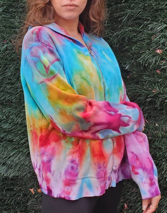 Ice Dye Rainbow Hoodie: Cropped Vintage Tie Dye Sweatshirt (S/M)