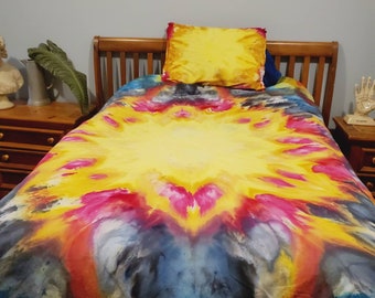 Hand Dyed Rainbow Tie Dye Duvet Cover: Twin/Twin XL Cotton Bedding