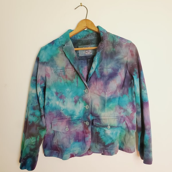 Tie dye blazer, colorful jacket, ice dyed cotton, size 10