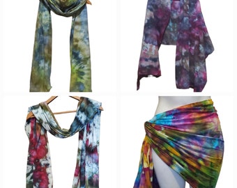 Ice dye cotton scarf, t shirt hair towel, beach wrap coverup, colorful headscarf