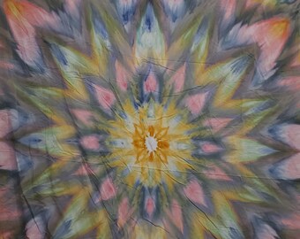 Hand-Dyed Mandala Tapestry: Pastel Starburst Cotton Wall Hanging