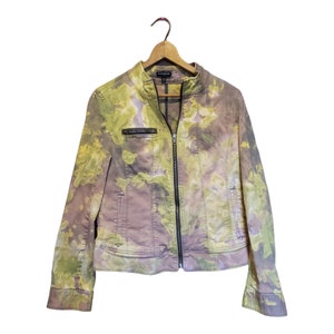 Hand dyed upcycled jacket, denim tie dye jacket, earthy rustic jean jacket, small