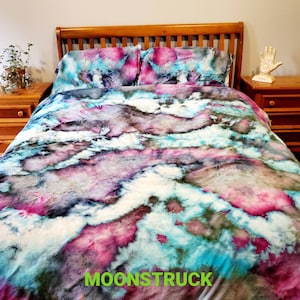 Tie Dye bedding, tie dye sheets, tie dye duvet, tie dye pillowcases hand dyed bedding, grey blue pink, boho bedding, hand dyed