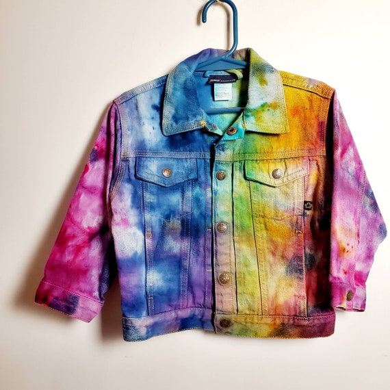 Tie Dye Denim Jacket Rainbow Ice Tie 