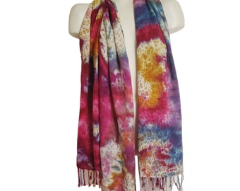 Leopard print rainbow scarf, hand ice dye scarves, lightweight summer cover-up