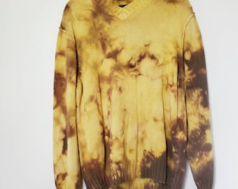 Tie dye sweater, earthy cotton knit, men's extra small xs