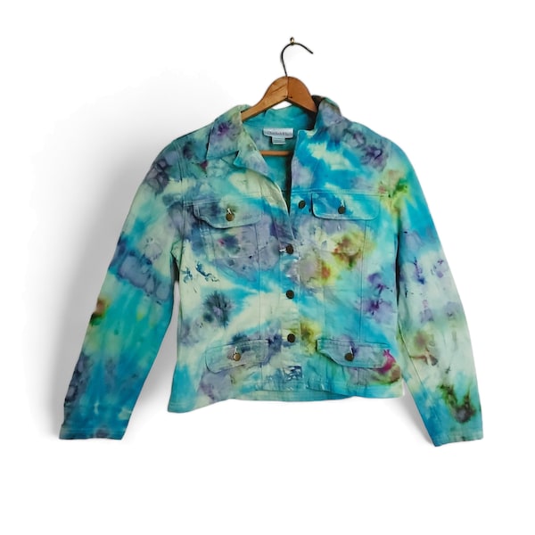 Tie dye denim jacket,hand dyed jean jacket, women's size 12