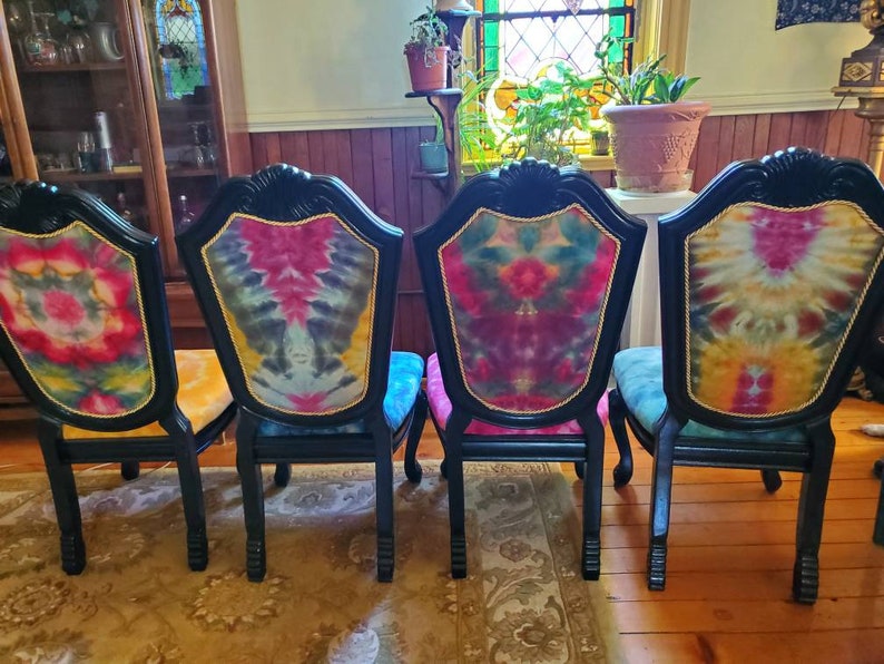 Tie dye upholstered chairs colorful desk chair dining chairs Etsy
