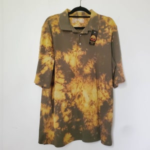Tie dye polo shirt, hand dyed t shirt, men&#39;s reverse dye golf shirt, large tall