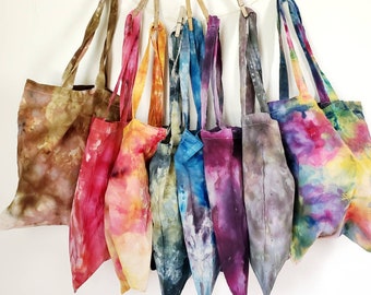 Hand-Dyed Tie Dye Cotton Canvas Tote Bag: Reusable Shopping Bag