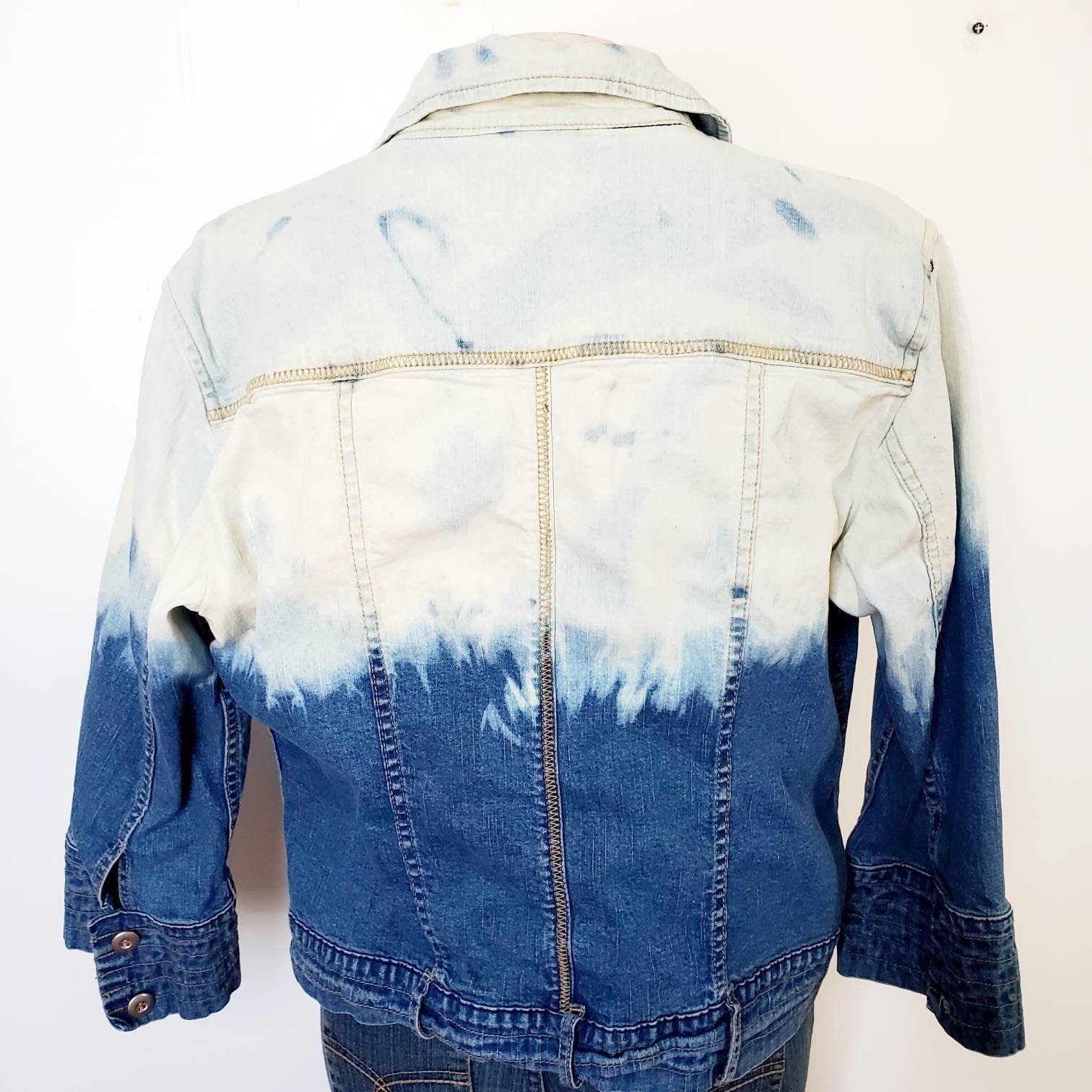 Ombre Denim Jacket: Bleached Acid Wash Jean Jacket, Women's Large