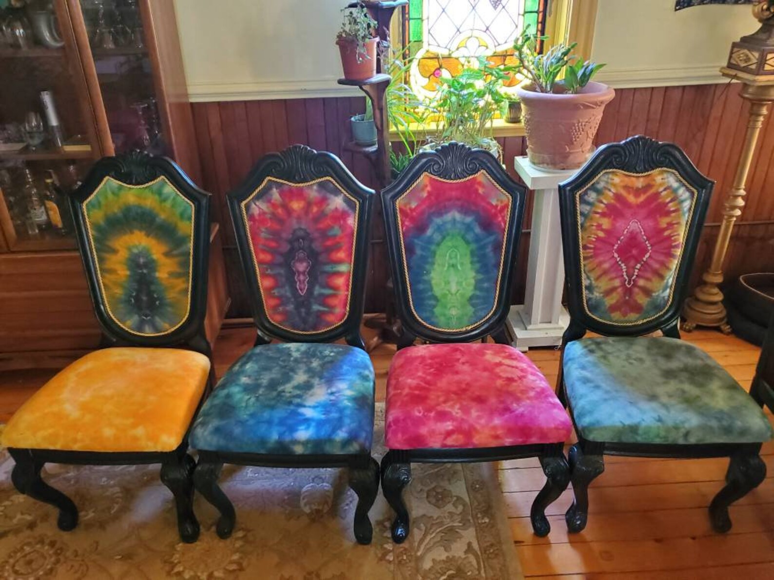 Tie dye upholstered chairs colorful desk chair dining Etsy