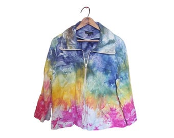 Hand-Dyed Rainbow Linen Blend  Jacket - Women's Size 14 Large