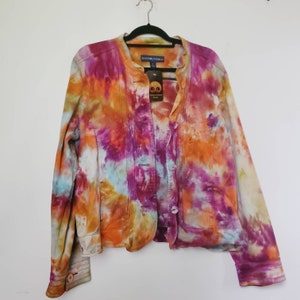 Tie dye cotton jacket, colorful upcycled cotton coat, extra large XL