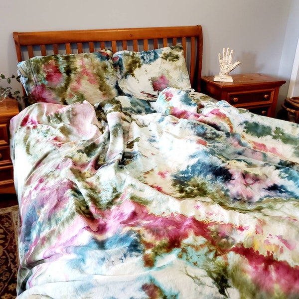 Tie Dye duvet set, tie dye sheets, hand dyed boho bedding Twin, Full, Queen, King,