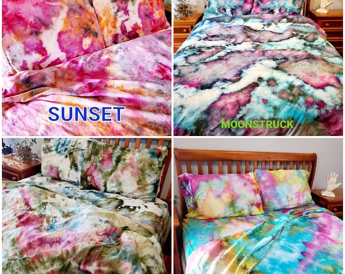 Tie Dye Duvet Set, Tie Dye Bedding, Hand Dyed Boho Bedding Twin, Full