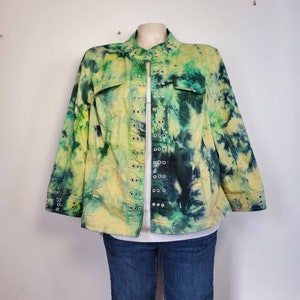 tie dye jacket,ice dyed denim jacket, women&#39;s hand dyed coat, Extra Large XL