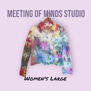 Tie dye jacket, ice dye jean jacket, denim style jacket, rainbow jacket, women&#39;s large