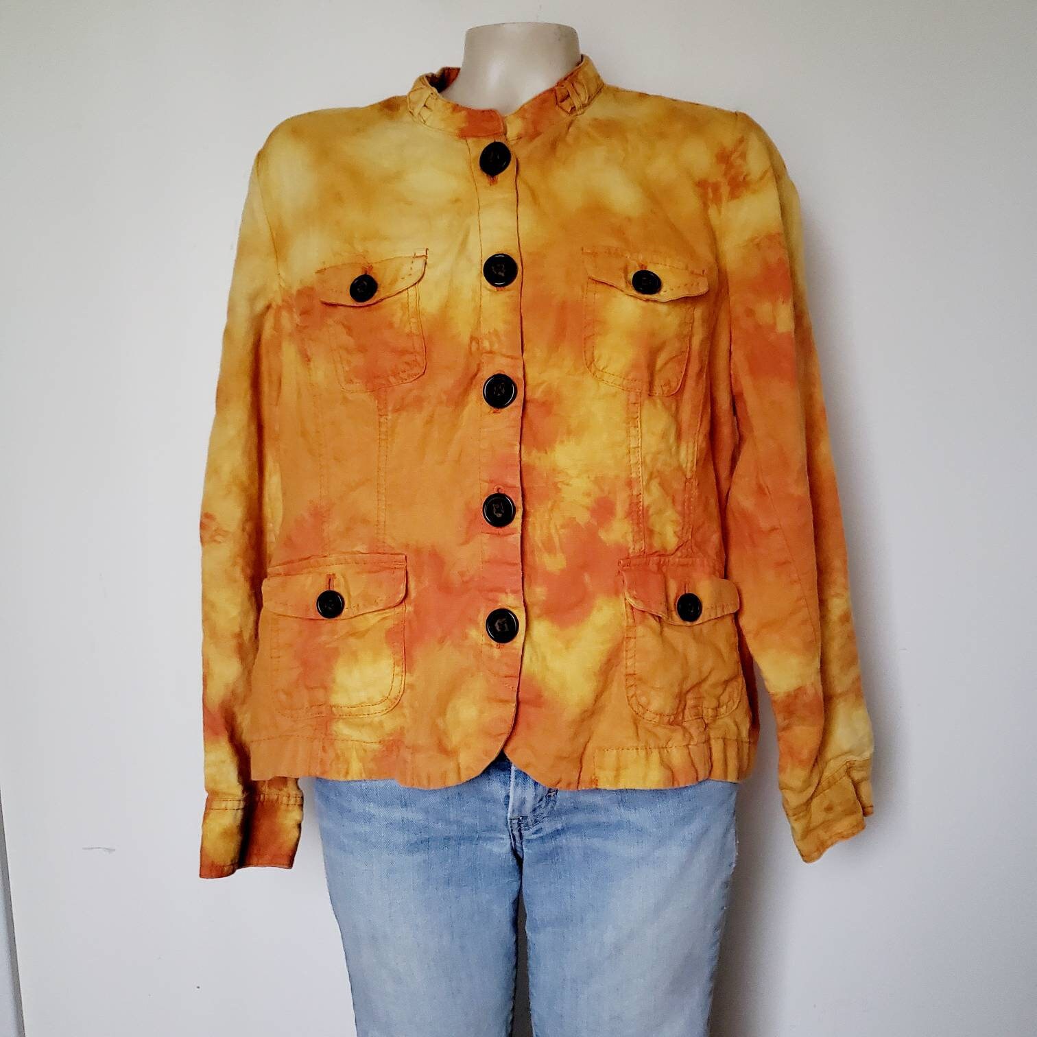 Tie Dye Linen Jacket Hand Dyed Blazer Sunset Color Etsy