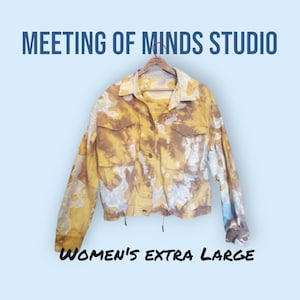Tie dye jacket, ice dye jean jacket, denim style jacket, mustard jacket, women&#39;s extra large XL