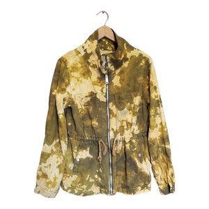 Tie dye Parka, reverse dye jacket, hand dyed coat, earthy boho outerwear, linen rayon blend