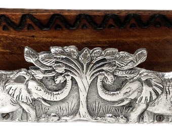 Hand Cast African Design Serviette Napkin Letter Holder Wood and Metal 18 cm Elephant or Hippo Design