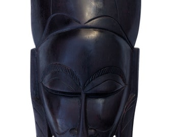 Masque Africain Traditionnel Afrique de l'Ouest Sénégal 16"/ 40 cm Masque en bois Commerce Equitable Design J Noir