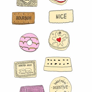 Biscuit Selection Wall Art Print Bourbon, Custard cream, Party ring...