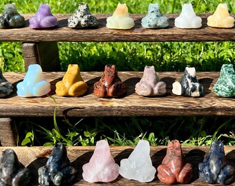 32 Options Natural Crystal Carving Frog - Hand Carved Gemstone Frog Sculpture, Agate Animal Specimen, Cute Mini Frog Figurine - [1.5 inches]