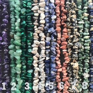 Full Strand Beads 35 Natural Crystal Gemstone Small Chips Drilled Beads for Necklaces Jewelry Making,6-8mm Assorted Stones