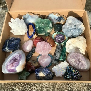 Mystery Crystal Box - Surprise Specimens Crystal Box, Tiktok Crystal Confetti, Variety Clusters, Towers, Heart, and Geode