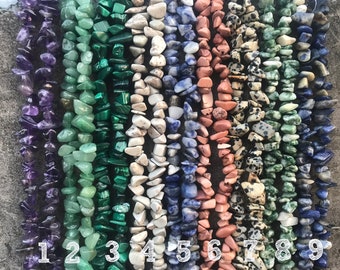Natural Crystal Gemstone Small  Chips Drilled Beads for Necklaces Jewelry Making,6-8mm Assorted Stones | Full Strand Beads 35"