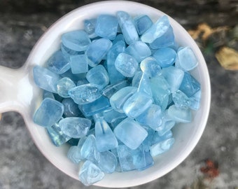 Ocean Blue Aquamarine Tumbled Chips- Natural Gemstone Healing Crystal-Bulk Jewelry For Meditation Healing- (4oz / 120g)