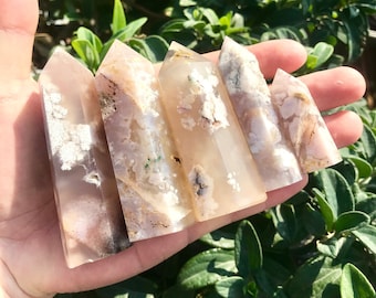 Cherry Blossom Agate Towers - Madagascar Sakura Agate Point Wand-Flower Agate Crystal Obelisk for Meditation/Wedding - Height:1.5“-4"