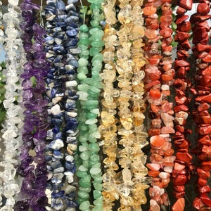30+ Natural Crystal Gemstone Chip Beads, Irregular  Freeform Strand Beads, Assorted Chakra Stones for Necklaces Bracelet Jewelry Making 35&quot;