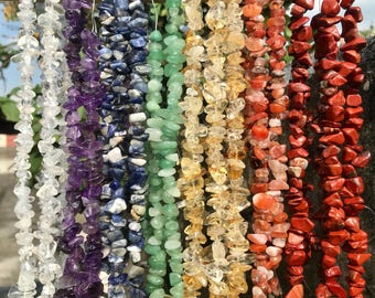 30+ Natural Crystal Gemstone Chip Beads, Irregular  Freeform Strand Beads, Assorted Chakra Stones for Necklaces Bracelet Jewelry Making 35"