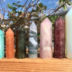 2-4&#39;&#39; Natural Crystal Tower, Genuine Crystal Point, Gemstone Tower, Healing Crystal Obelisk, Crystal Decor, Amethyst/Rose Quartz/Obsidian