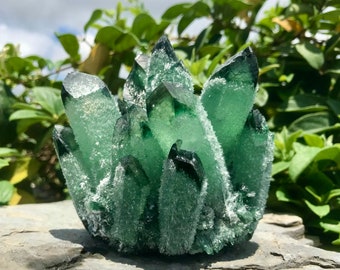 Large Green Ghost Quartz Cluster - Madagascar  Ghost Phantom Crystal, Green Quartz Point, Rare Quartz Cluster,Mineral Specimen,Crystal Decor