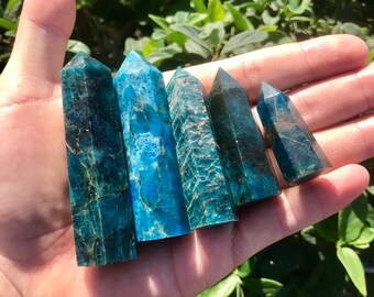 Blue Apatite Towers - Madagascar Blue Apatite Point,Apatite Generators Wand,Apatite Crystal Wand,Chakra Tower,Obelisk for Home Decor